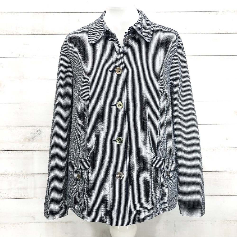 Charter Club Lightweight Pinstriped Seersucker Jacket • Sz 2X • Blue White • EUC